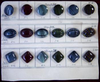 Czech glass button sample card